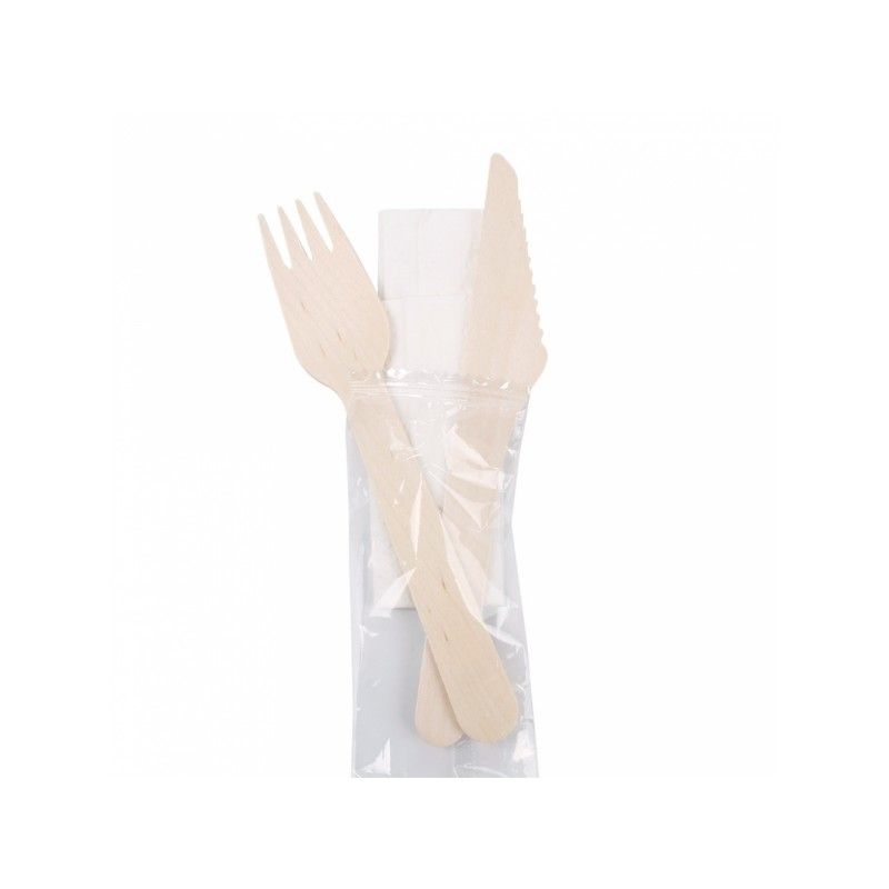 Sachet 3/1 couteau+fourchette+serviette en bois Sachet 3/1 couteau+fourchette+serviette en bois