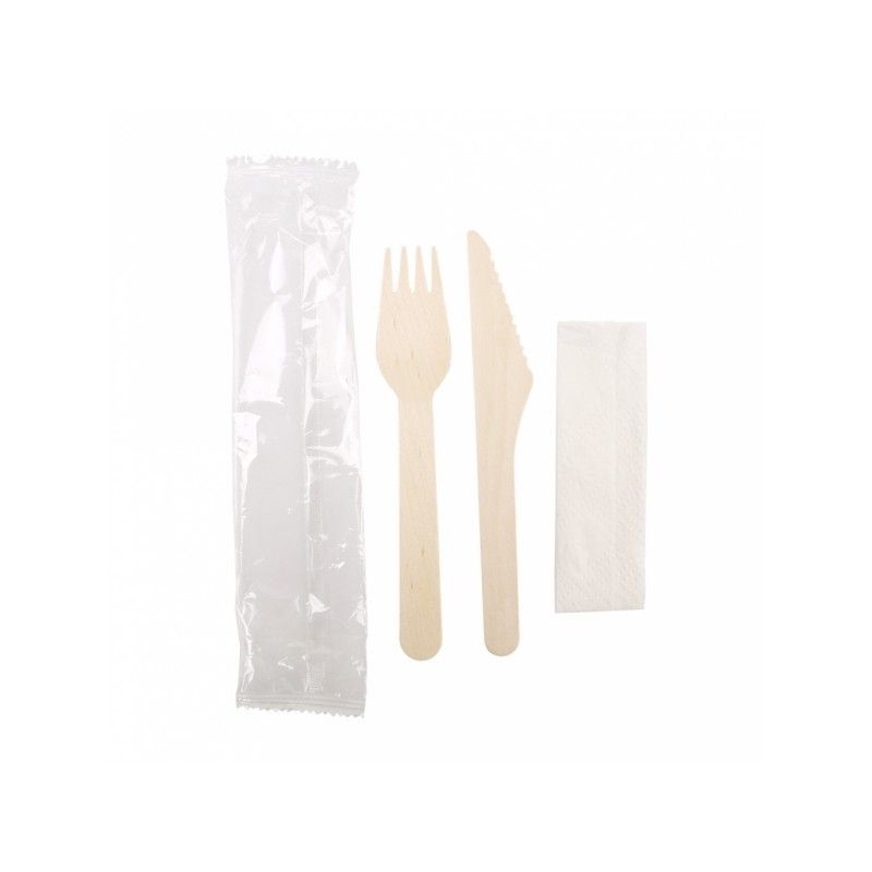 Sachet 3/1 couteau+fourchette+serviette en bois Sachet 3/1 couteau+fourchette+serviette en bois