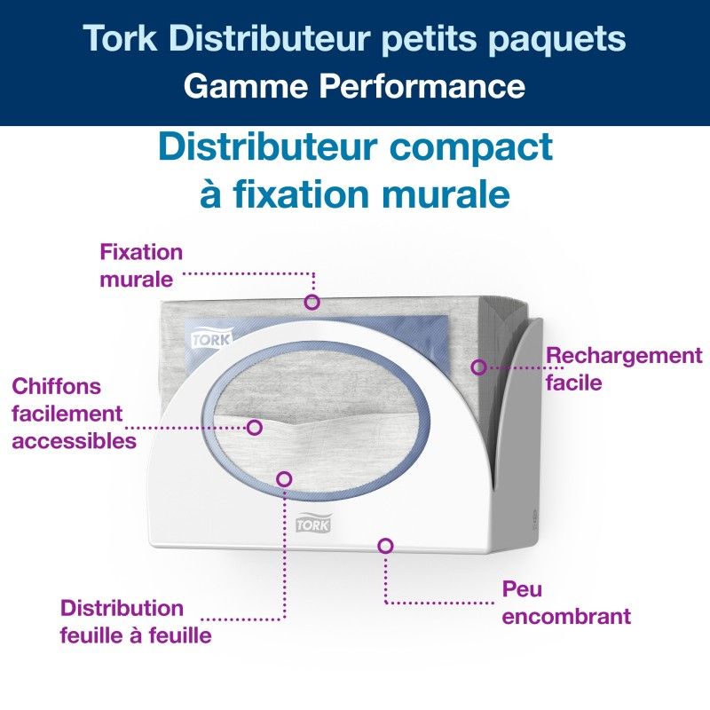 Distributeur pour chiffons pliés petits paquets W8 TORK Distributeur pour chiffons pliés petits paquets W8 TORK
