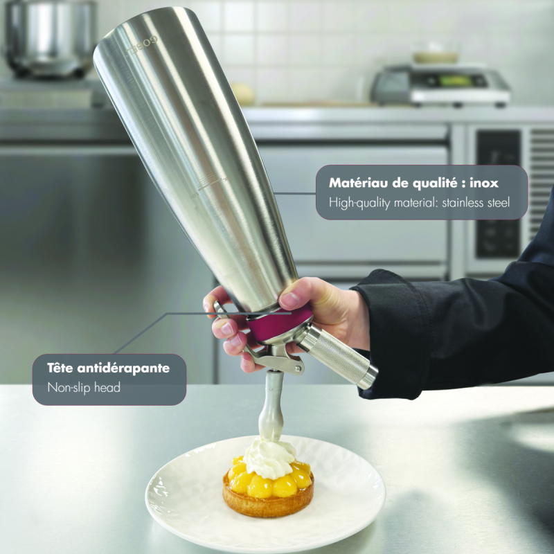 Siphon professionnel inox GOBEL - cuve inox - tête inox - 1L