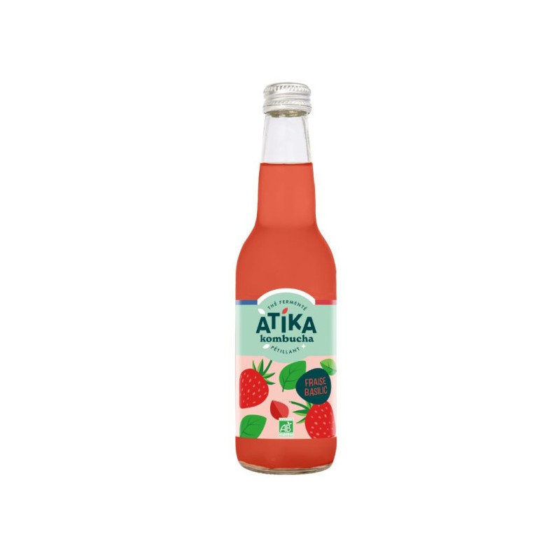 ATIKA Kombucha Fraise Basilic 33 cl x12 Bio